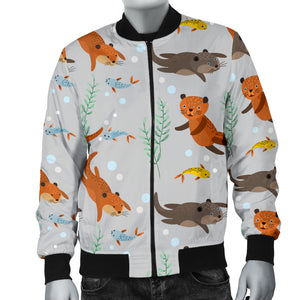 Swimming Fish Otter Pattern Men Bomber Jacket