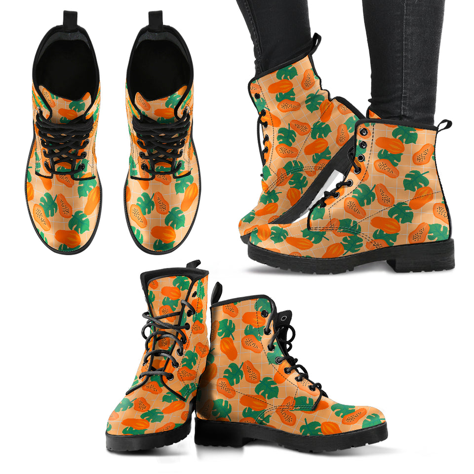 Papaya Leaves Pattern Leather Boots