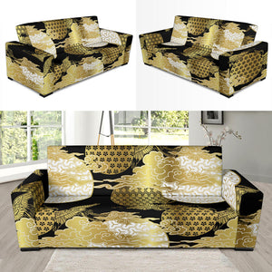 Gold Could Crane Japanese Pattern Sofa Slipcover