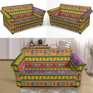 Rhino African Afro Dashiki Adinkra Kente Pattern Ethnic Motifs Loveseat Couch Slipcover