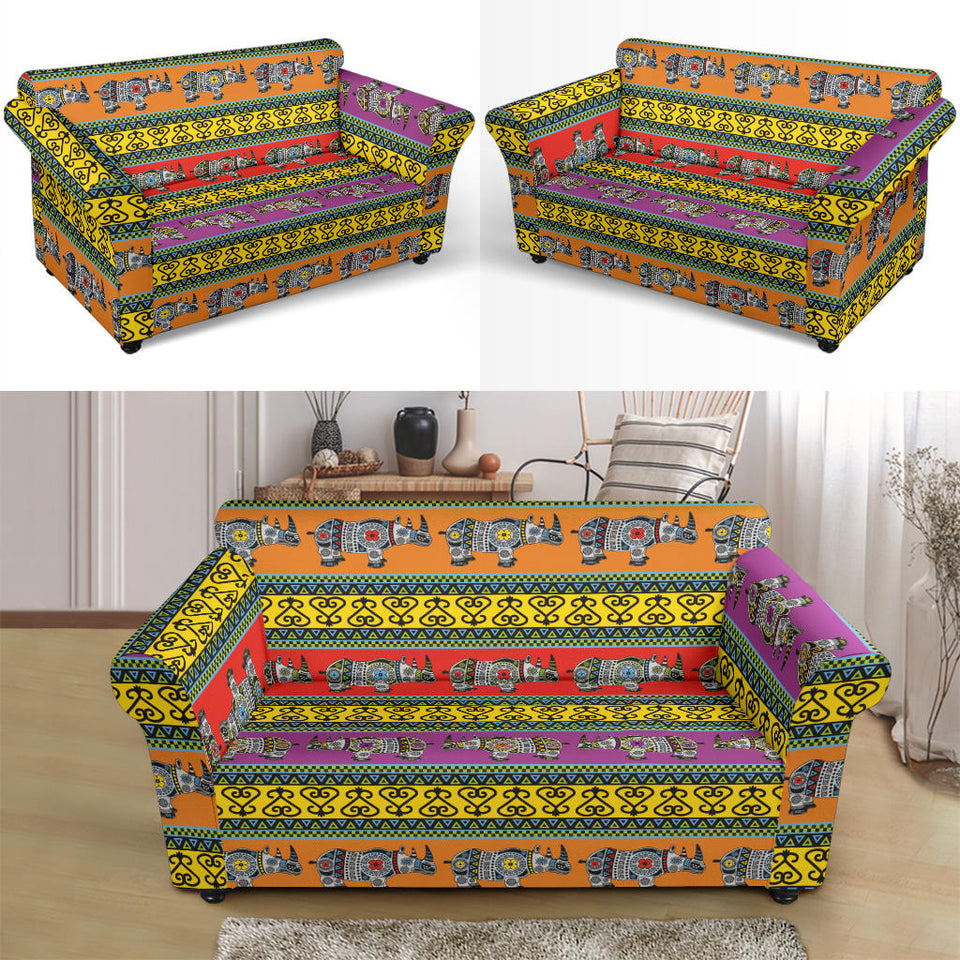 Rhino African Afro Dashiki Adinkra Kente Pattern Ethnic Motifs Loveseat Couch Slipcover