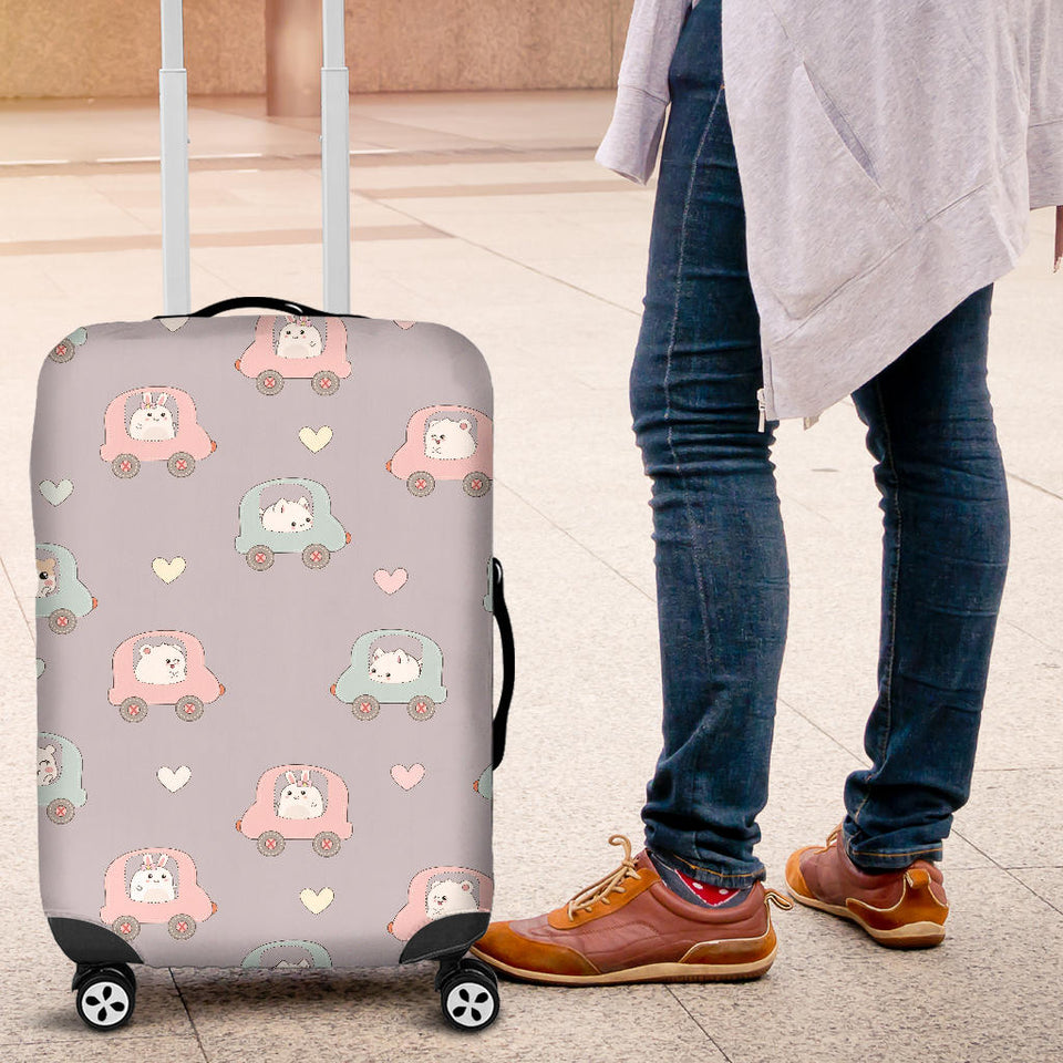 Hamster in Car Heart Pattern Luggage Covers
