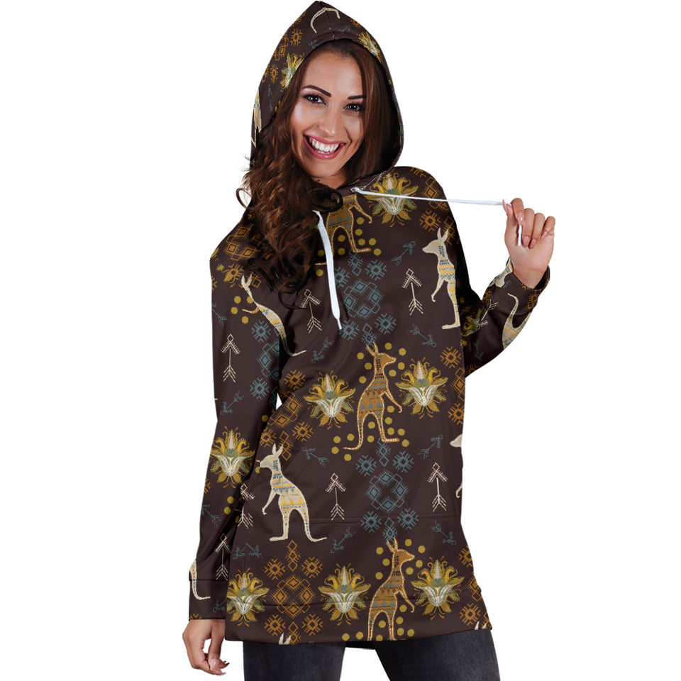 Kangaroo Aboriginal Theme Pattern  Women Hoodie Dress