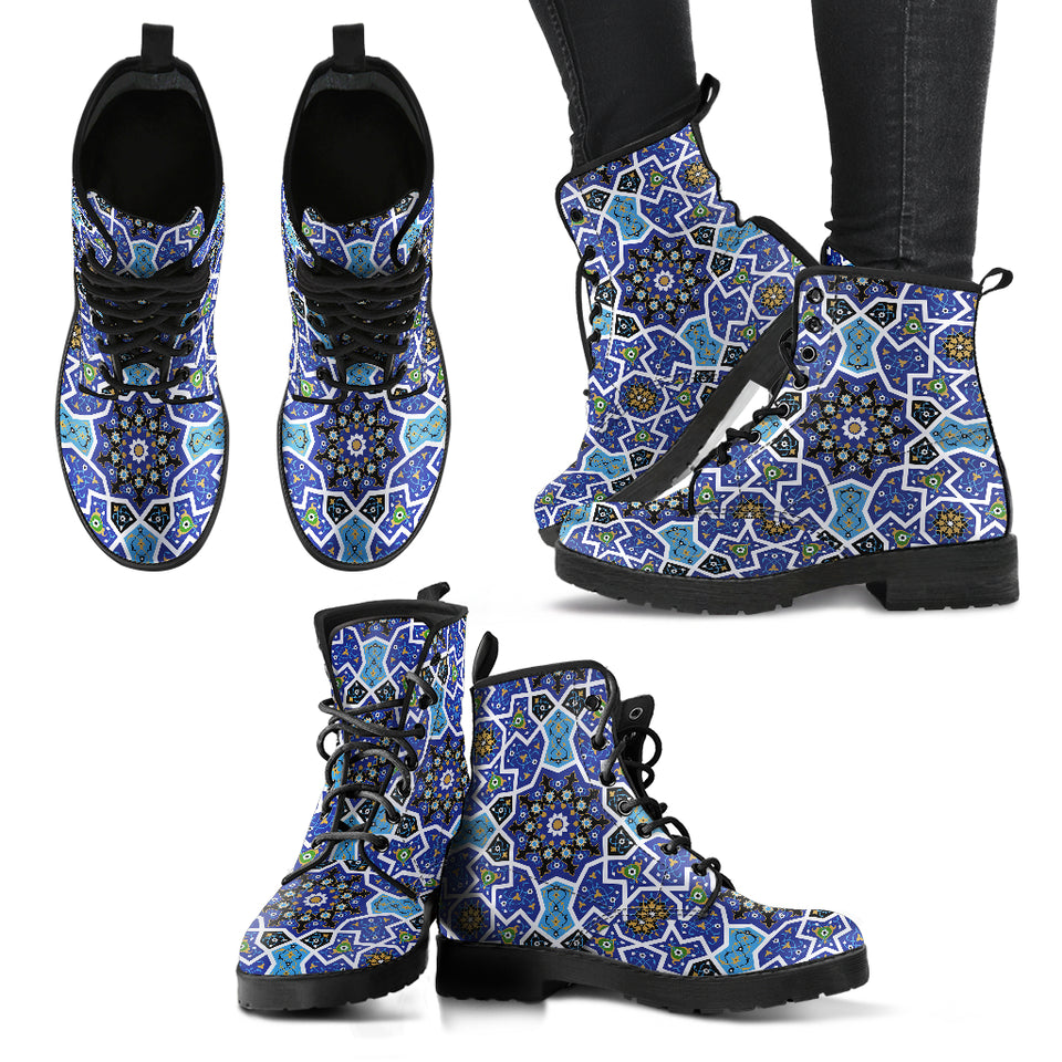 Blue Arabic Morocco Pattern Leather Boots