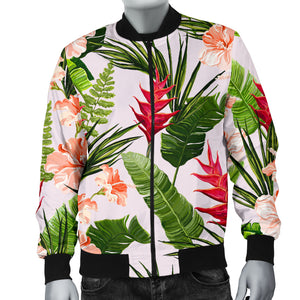 Heliconia Hibiscus Leaves Pattern Men Bomber Jacket