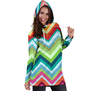 Rainbow Zigzag Chavron Pattern Women Hoodie Dress