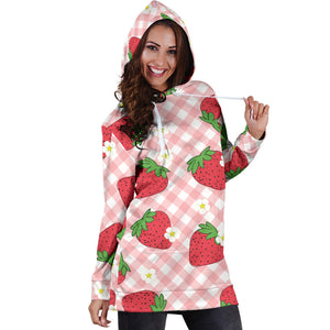 Strawberry Pattern Stripe Background Women Hoodie Dress