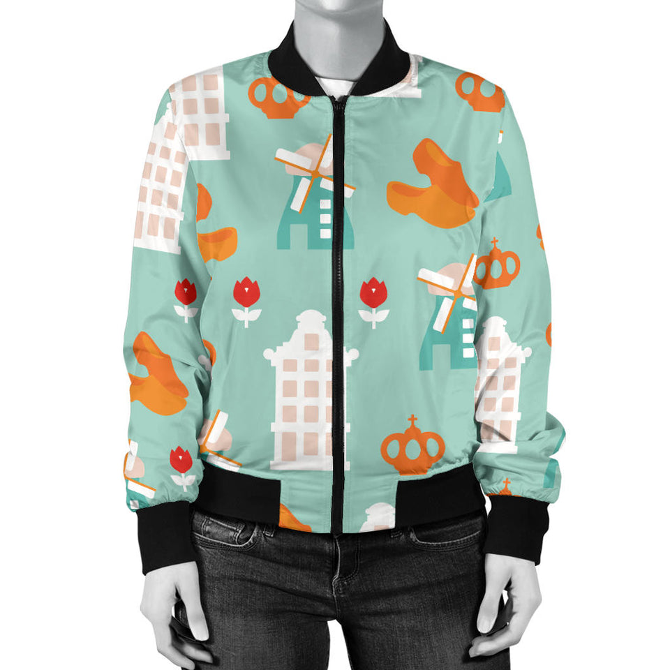 Windmill Pattern Theme Women Bomber Jacket