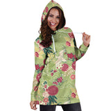 Japanese Crane Green Theme Pattern Women Hoodie Dress