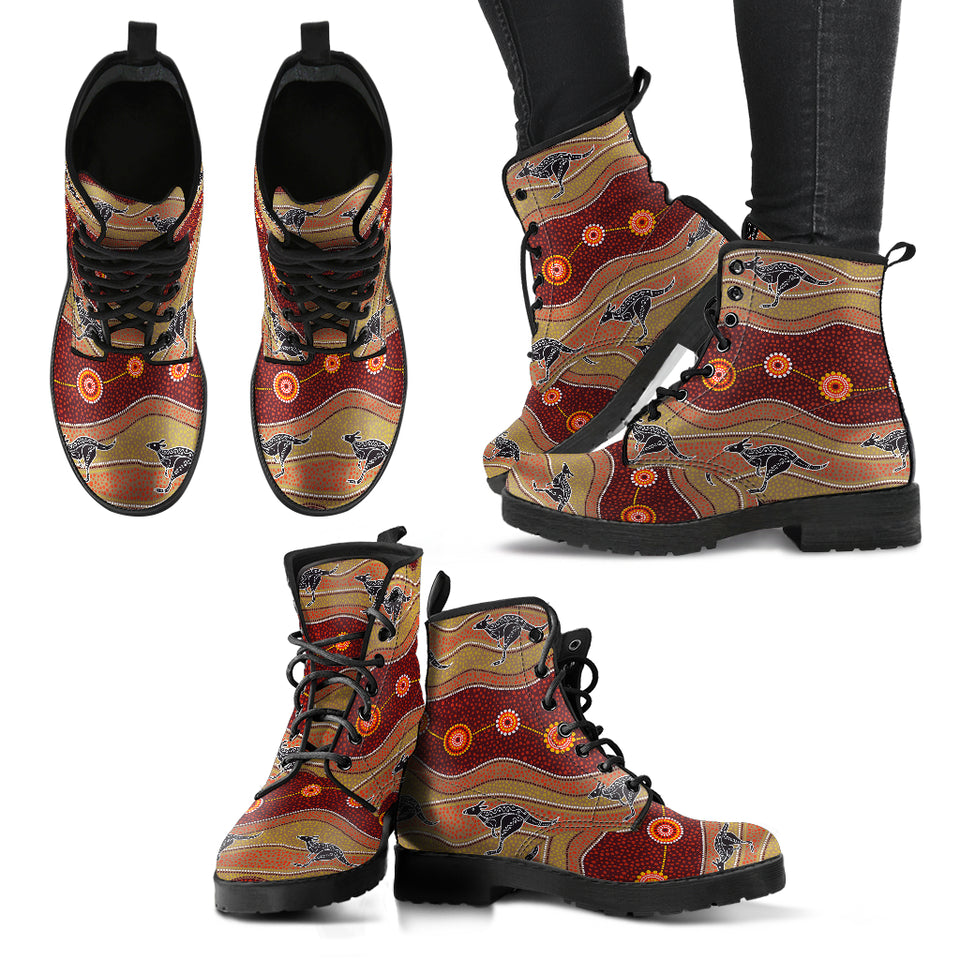 Kangaroo Aboriginal Pattern Leather Boots