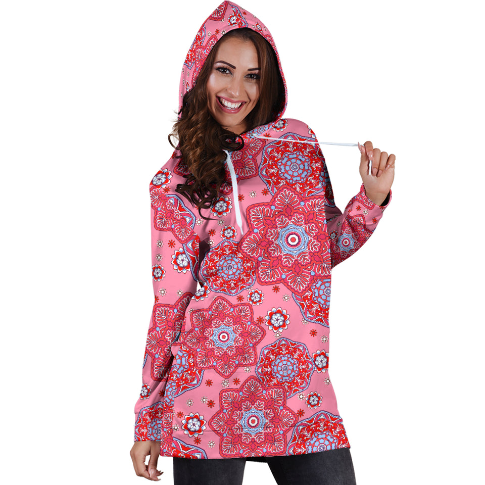 Indian Pink Pattern Women Hoodie Dress