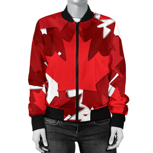 Canadian Maple Leaves Pattern Women Bomber Jacket