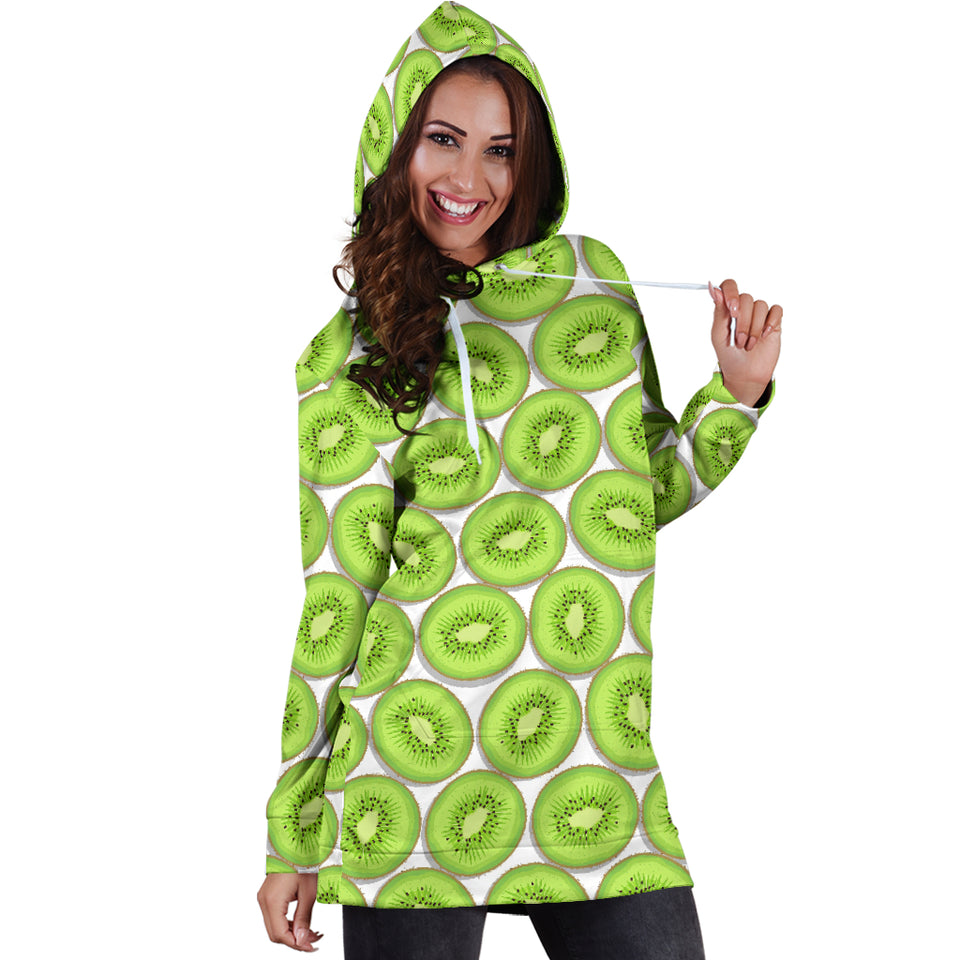 Sliced Kiwi Pattern Background Women Hoodie Dress