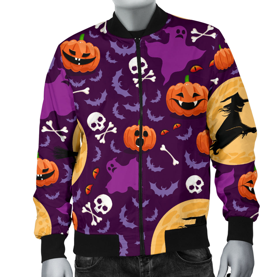 Halloween Pumpkin Witch Pattern Men Bomber Jacket