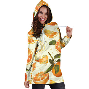 Orange Pattern Women Hoodie Dress