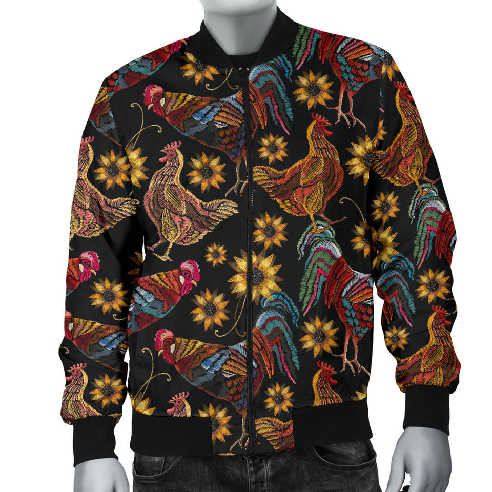 Rooster Chicken Flower Pattern Men Bomber Jacket