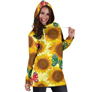 Sunflower Butterfly Pattern Women Hoodie Dress