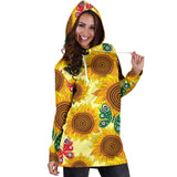 Sunflower Butterfly Pattern Women Hoodie Dress