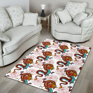 Red Dragon Hibiscus Pattern Area Rug