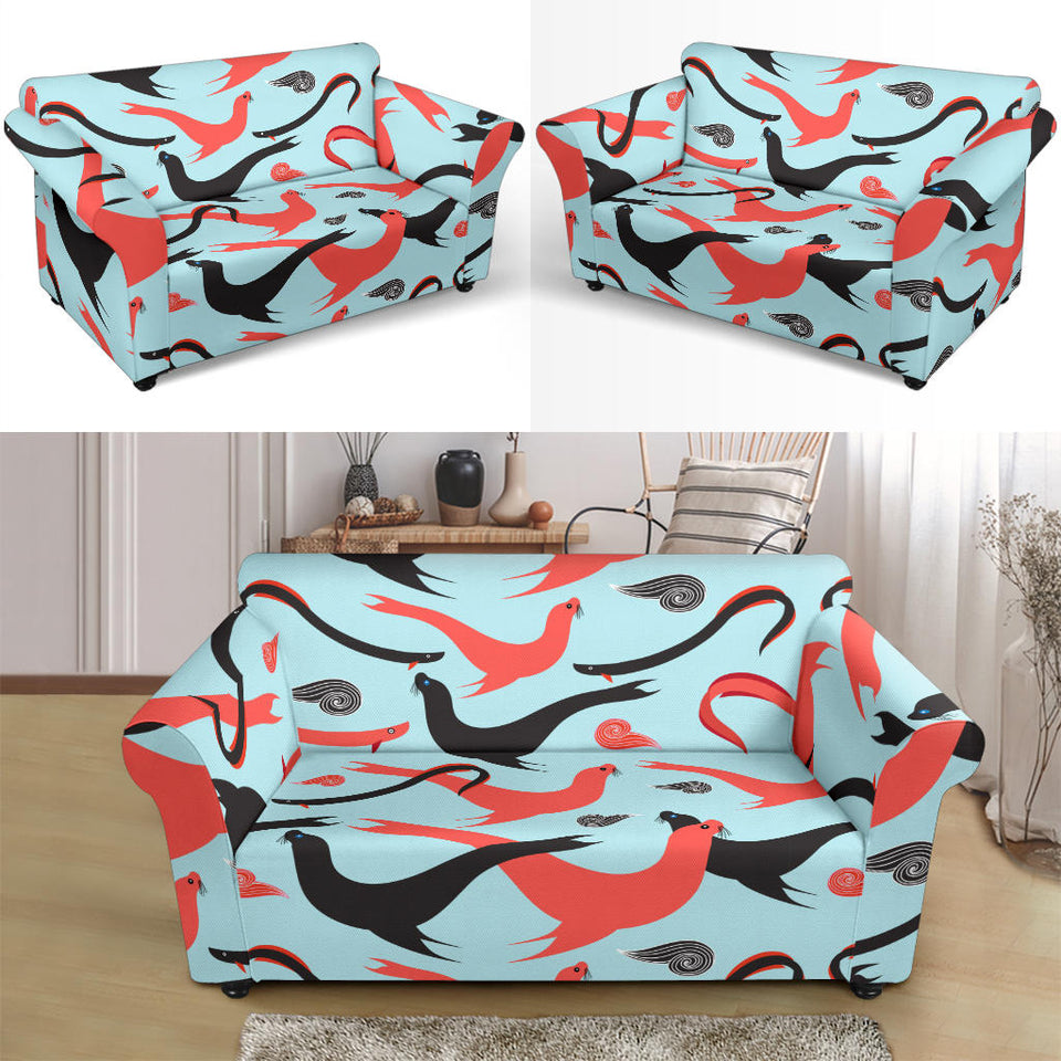 Sea Lion Pattern Theme Loveseat Couch Slipcover