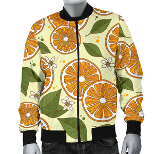 Sliced Orange Leaves  Pattern Men Bomber Jacket