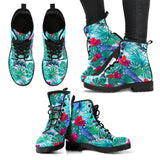 Blue Parrot Hibiscus Pattern Leather Boots