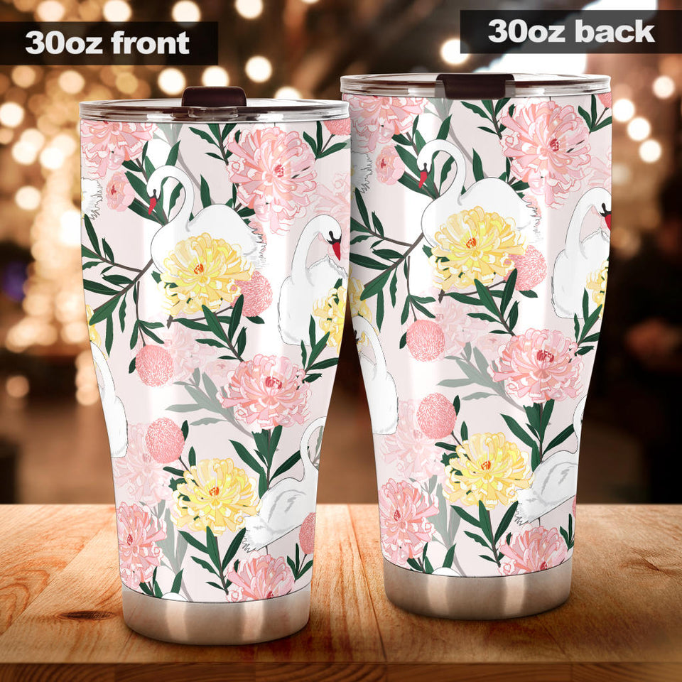 Swan Flower Pattern Tumbler