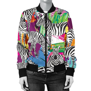 Zebra Colorful Pattern Women Bomber Jacket