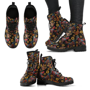 Rooster Chicken Flower Pattern Leather Boots