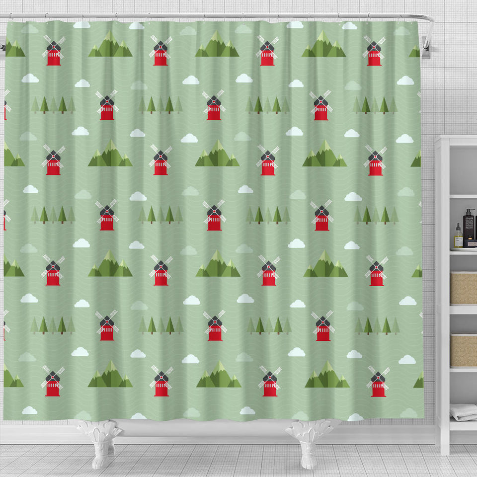Windmill Green Pattern Shower Curtain Fulfilled In US