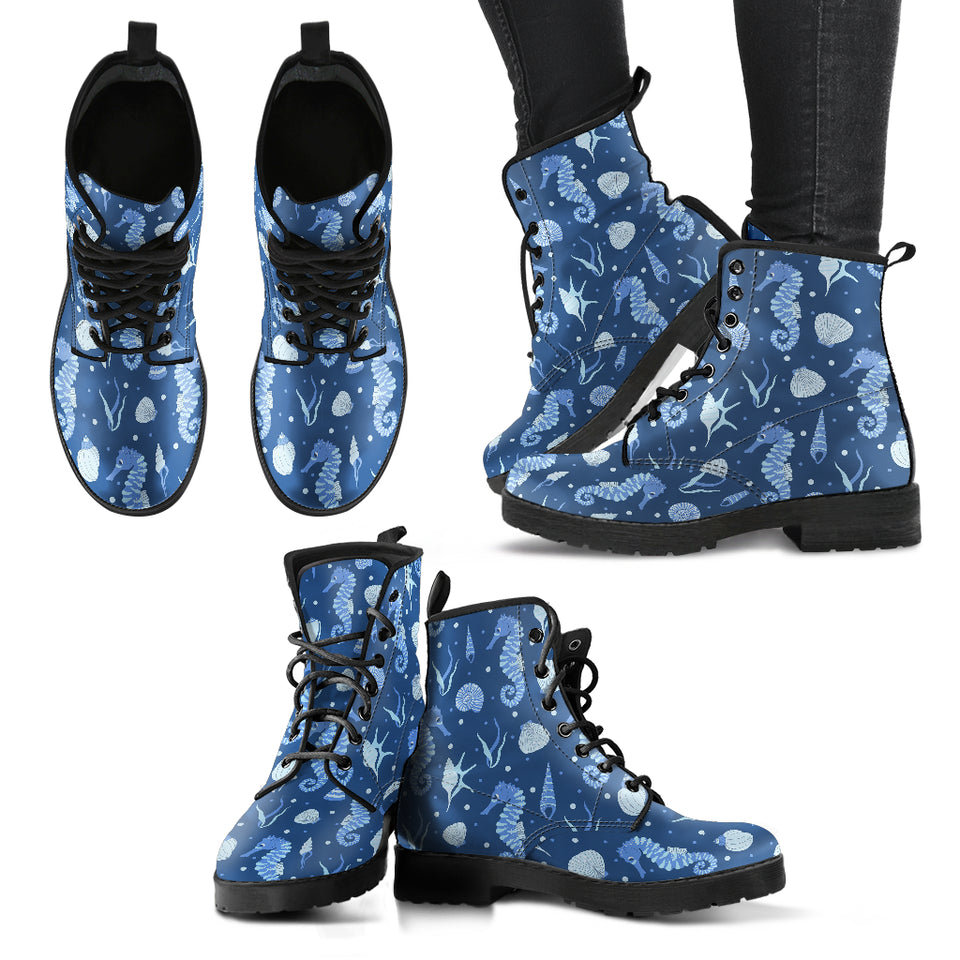 Seahorse Shell Pattern Leather Boots