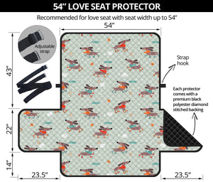 Dachshund Skating Pattern Loveseat Couch Cover Protector