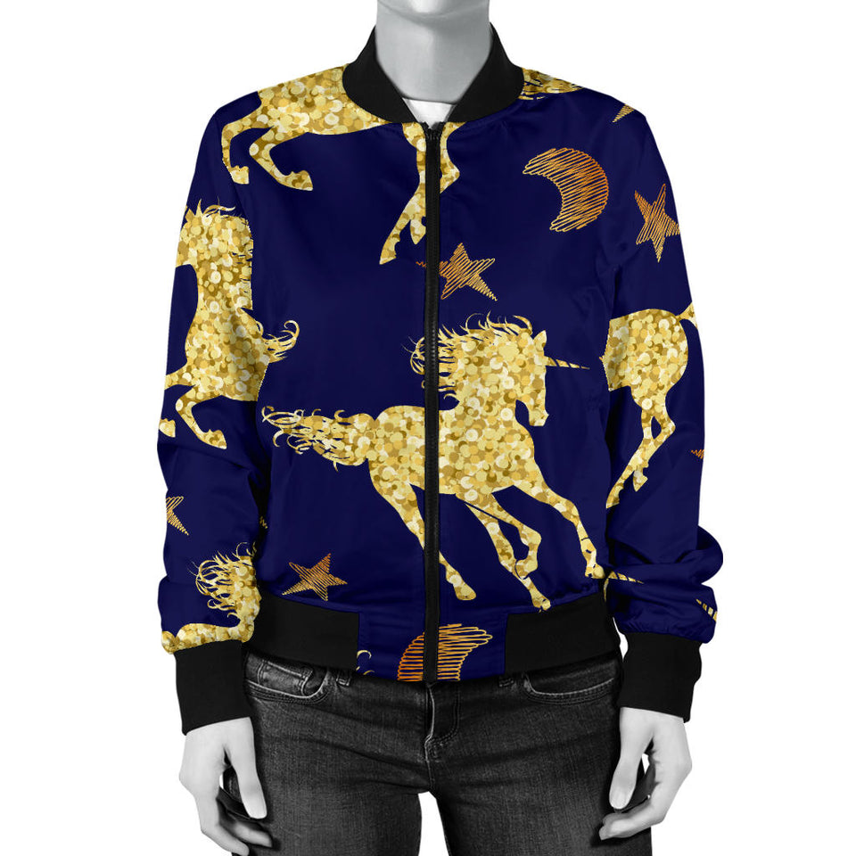 Unicorn Gold Pattern Women Bomber Jacket