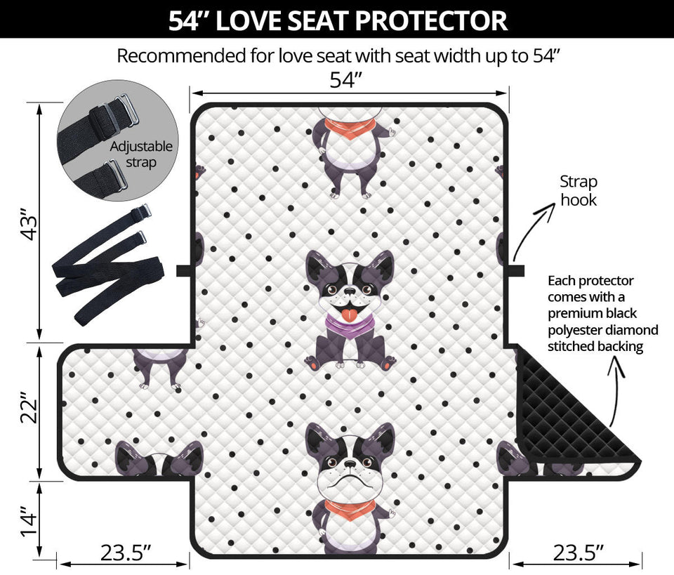 Cute Boston Terrier Pokka Dot Pattern Loveseat Couch Cover Protector