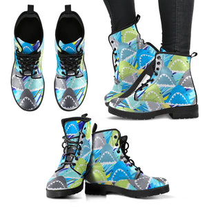 Shark Head Pattern Leather Boots