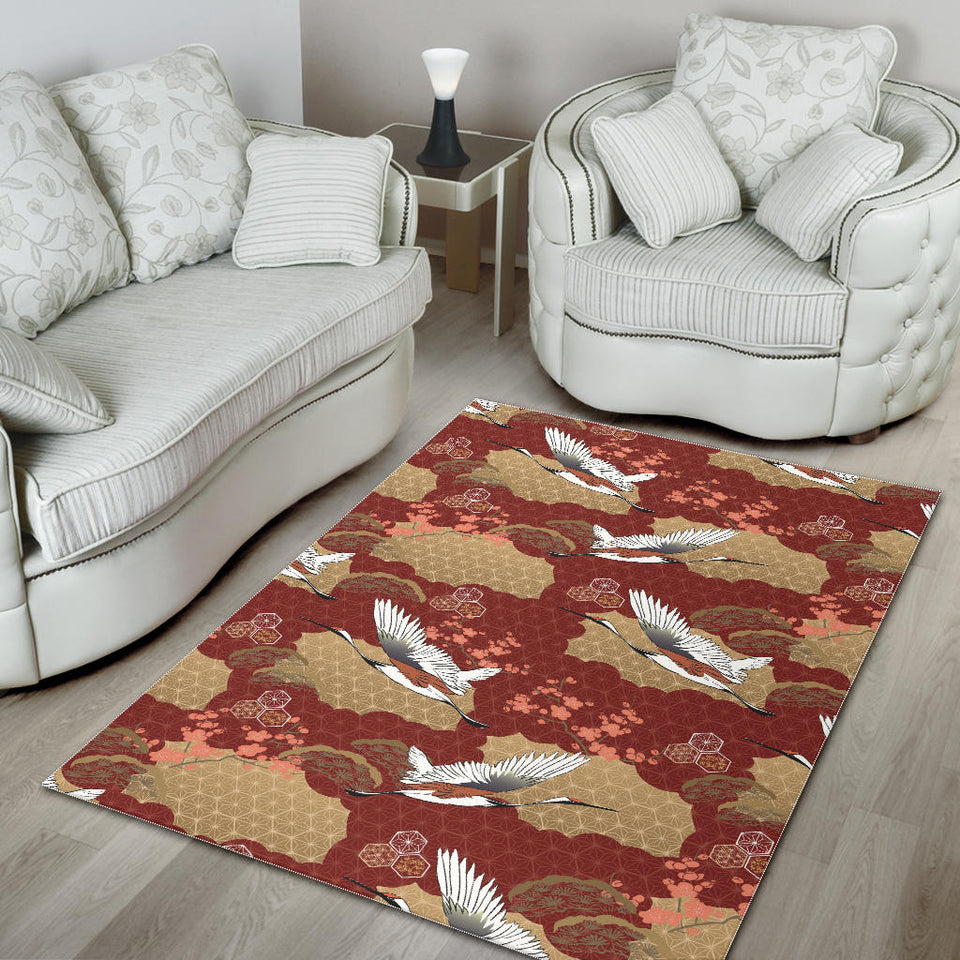 Japanese Crane Theme Pattern Area Rug