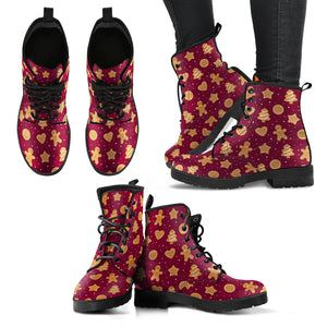 Christmas Ginger Cookie Pattern Background Leather Boots
