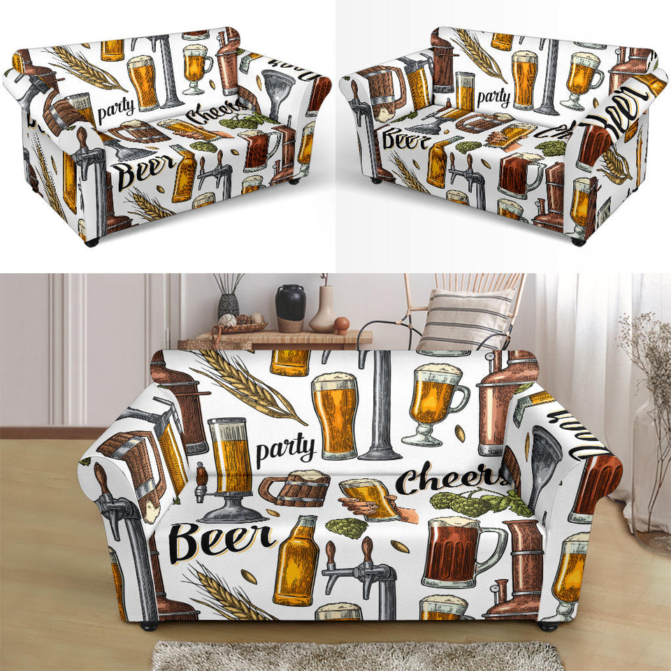 Beer Cheer Pattern Loveseat Couch Slipcover