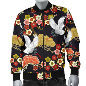 Japanese Crane Pattern Men Bomber Jacket