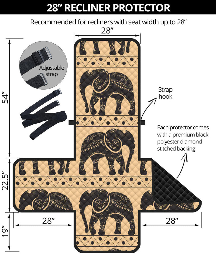 Elephant Pattern Ethnic Motifs Recliner Cover Protector