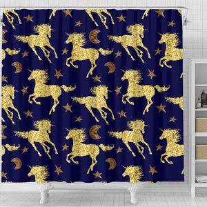 Unicorn Gold Pattern Shower Curtain Fulfilled In US