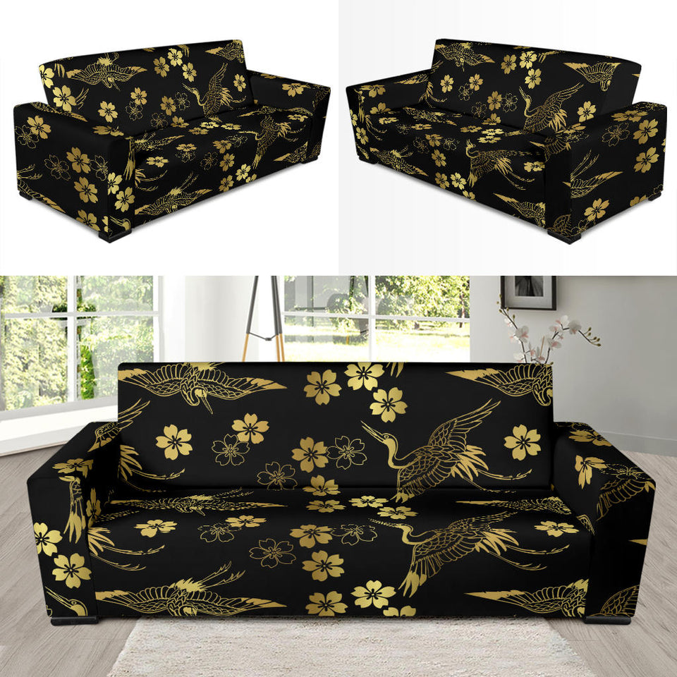 Gold Japanese Theme Pattern Sofa Slipcover