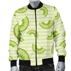 Kiwi Pattern Striped Background Men Bomber Jacket