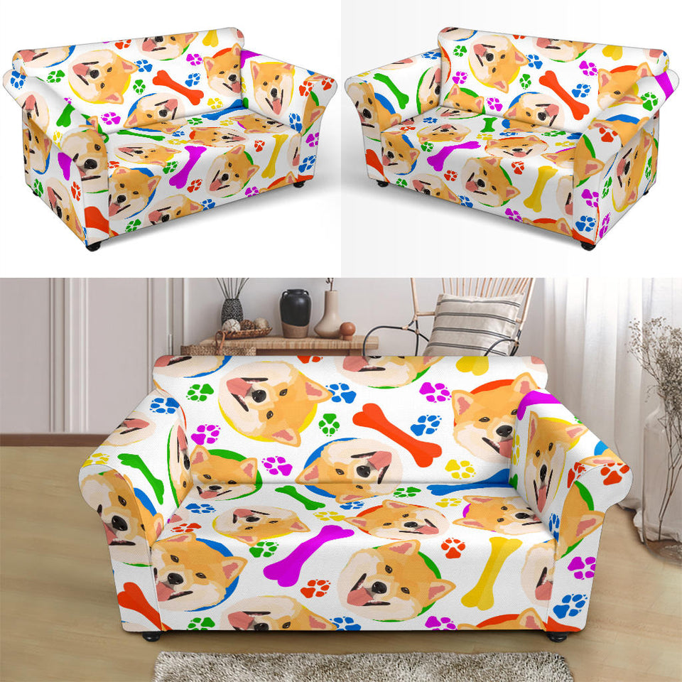 Shiba Inu Paw Bone Pattern Loveseat Couch Slipcover