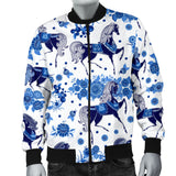 Horse Flower Blue Theme Pattern Men Bomber Jacket