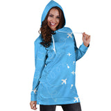 Airplane Pattern Blue Background Women Hoodie Dress