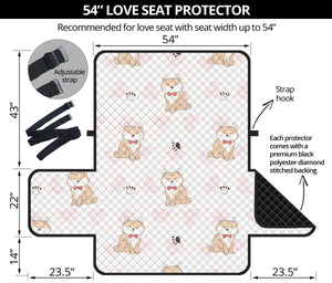 Cute Shiba Inu Heart Pattern Loveseat Couch Cover Protector