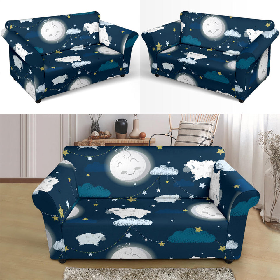 Sheep Playing Could Moon Pattern  Loveseat Couch Slipcover