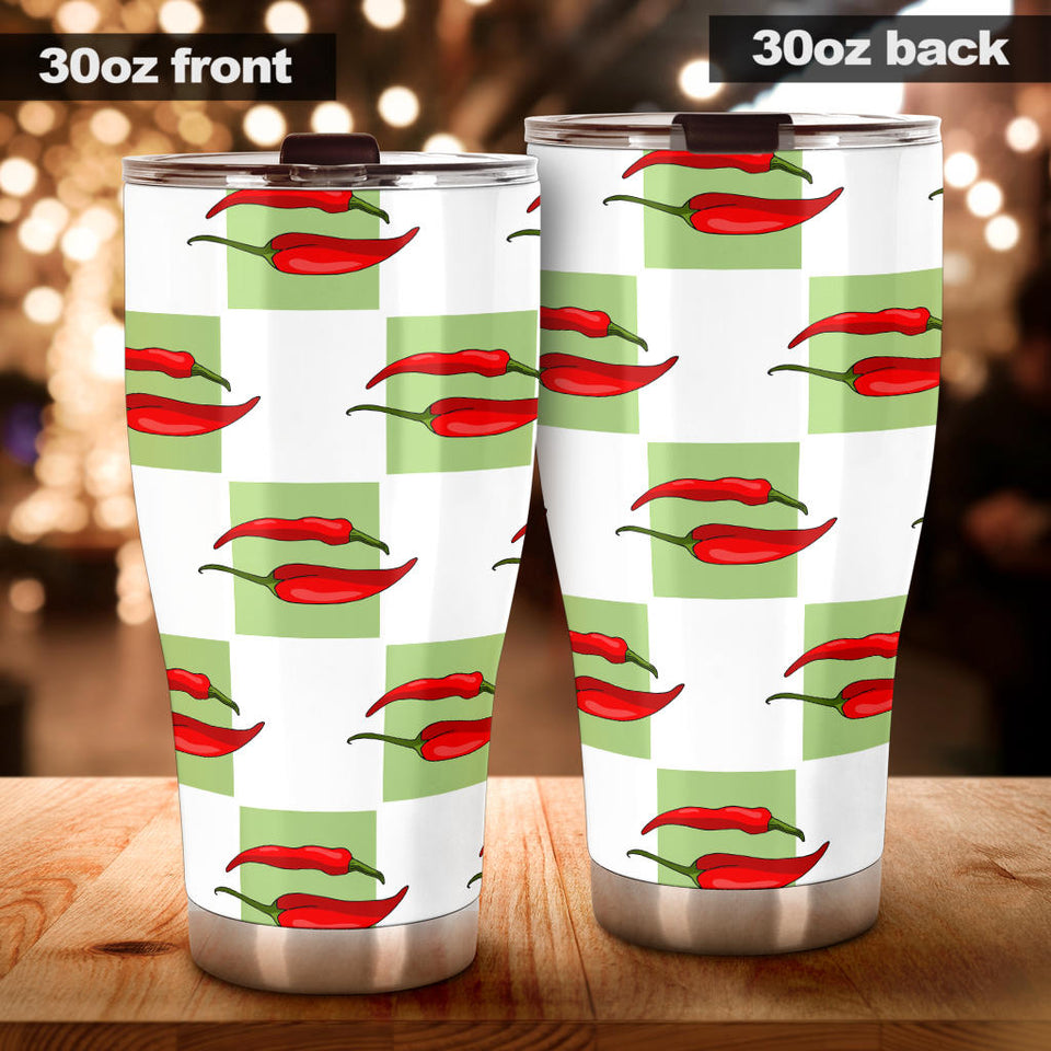 Red Chili Pattern Green White background Tumbler