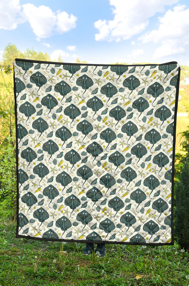 Stingray Pattern Print Design 03 Premium Quilt